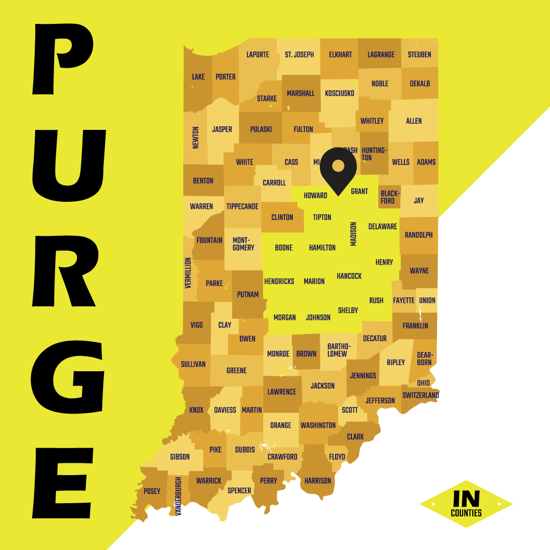 Purge Environmental Service Map of Counties in Indiana
